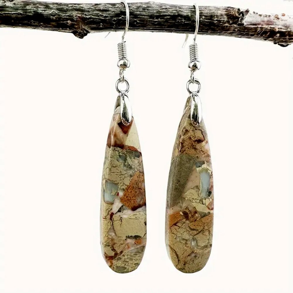 Stunning Earth Tone Boho-Style Natural Imperial Stone • Dangle Earrings